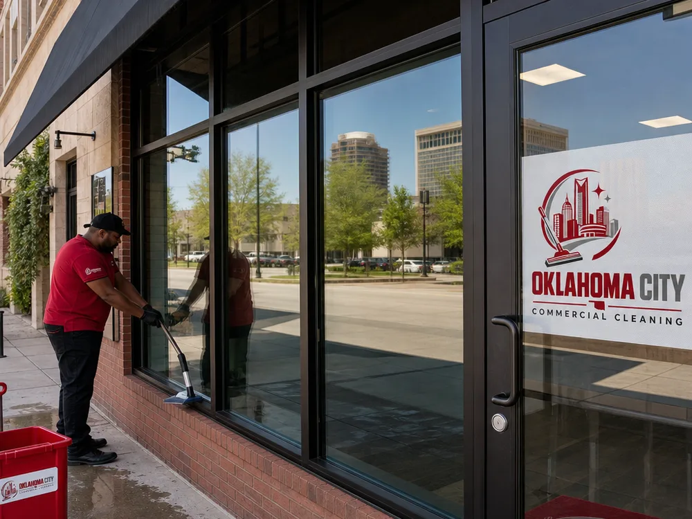 Cleaned commercial storefront with reflective streak-free windows and crisp sightlines into the interior